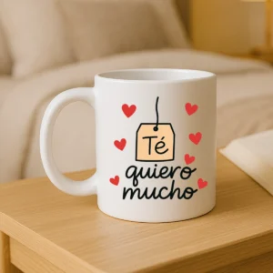 taza blanca "te quiero mucho"