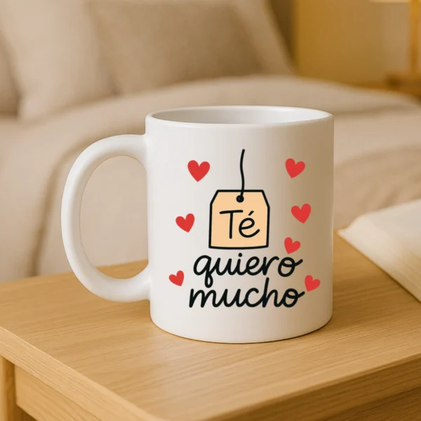 taza blanca "te quiero mucho"