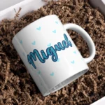 taza corazones azul+ nombre