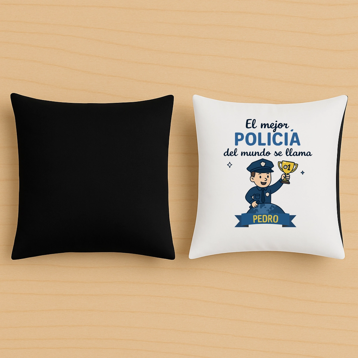 cojin negro al mejor policia del mundo + nombre