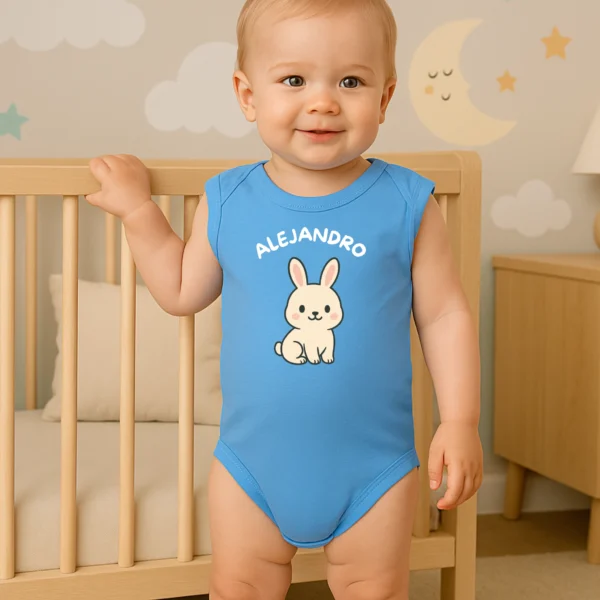 Body azul "Conejo mono"+ nombre blanco