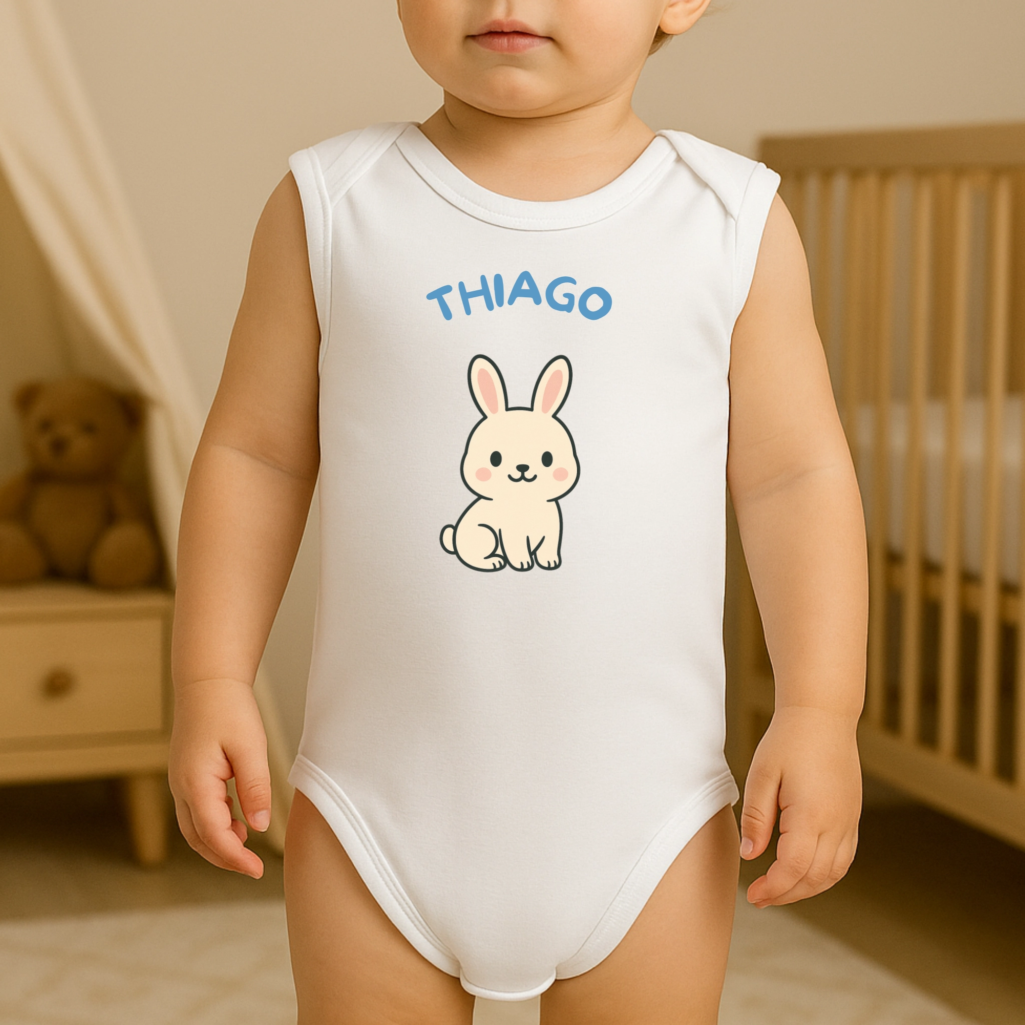 Body blanco "Conejo mono" +nombre azul