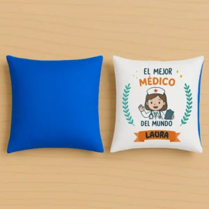 cojin azul la vida es mejor con medicos+nombre