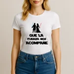 camiseta blanca mujer "que la fuerza nos acompañe"