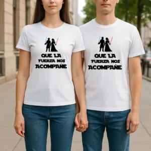 camiseta blanca "que la fuerza nos acompañe"