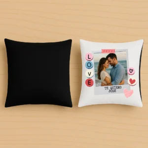cojin negro parejas te quiero polaroid