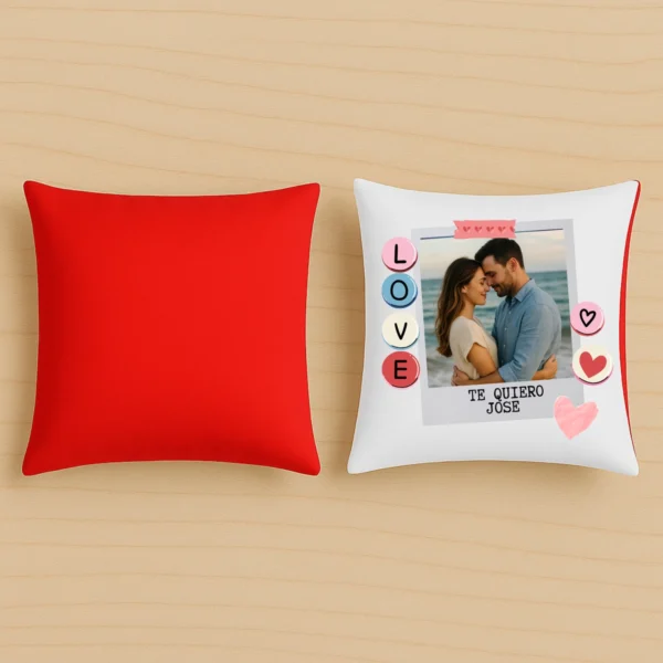 Cojin rojo parejas personalizables