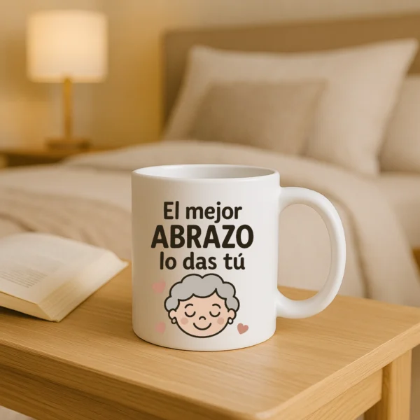 taza blanca el mejor abrazo lo da tu