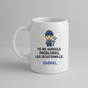 Jarra ceramica personalizada para mecánico + nombre