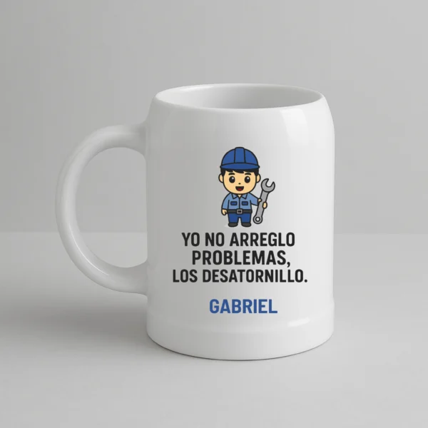 Jarra ceramica personalizada para mecánico + nombre