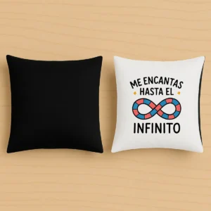 cojin negro me encantas hasta el infinito