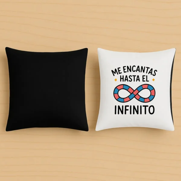 cojin negro me encantas hasta el infinito