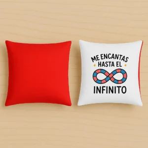 cojin rojo me encantas hasta el infinito