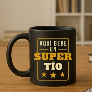 taza negra aqui bebe un super tio