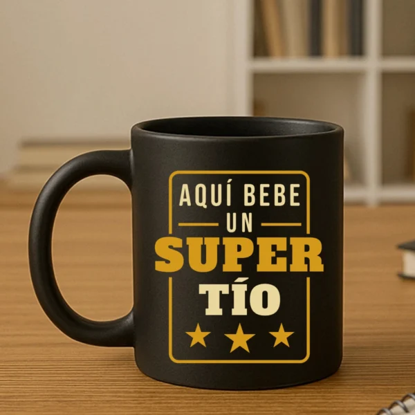 taza negra aqui bebe un super tio