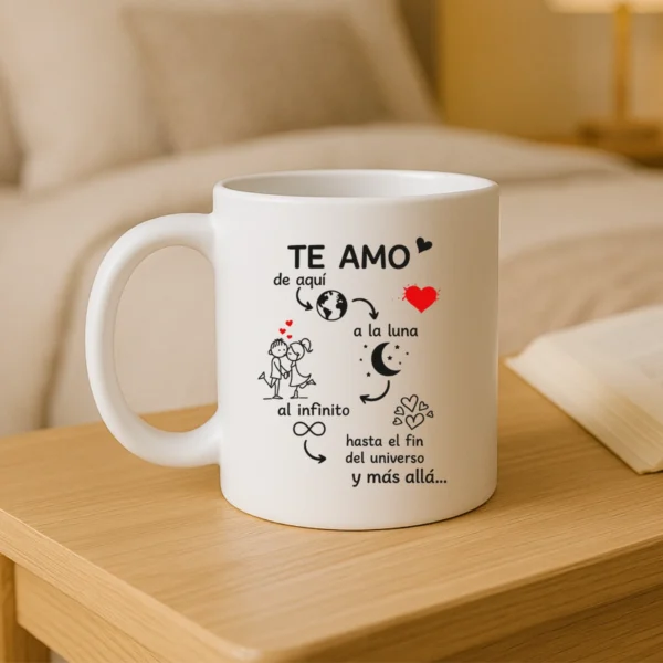taza blanca Te amo de aqui a la luna