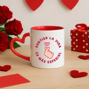 Taza corazon rojo "contigo la vida"