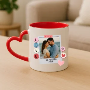 Taza corazon para parejas polaroid