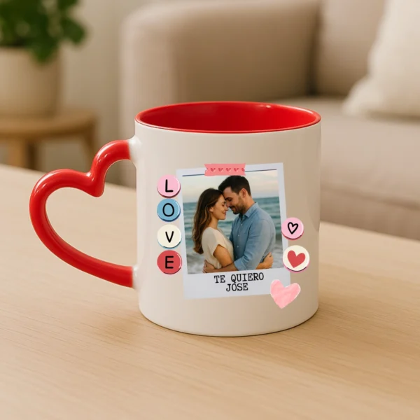 Taza corazon para parejas polaroid
