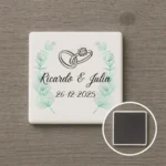 Imán cuadrado blanco boda | Elegance verde