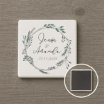 Imán cuadrado blanco boda | Floral