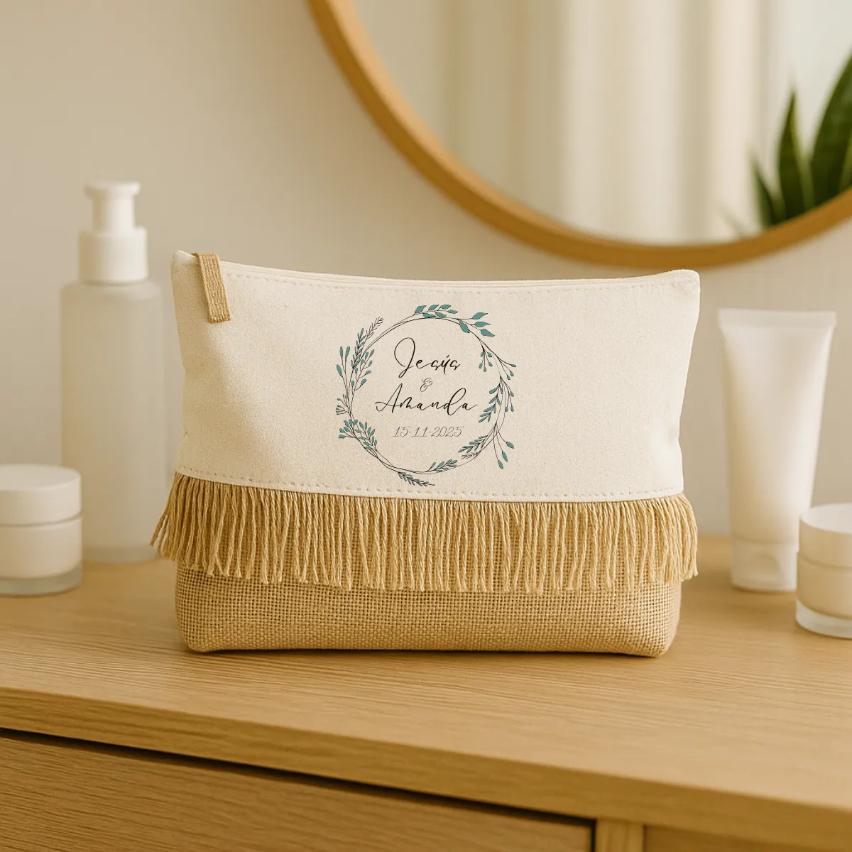 Neceser flecos personalizado para boda, diseño Floral