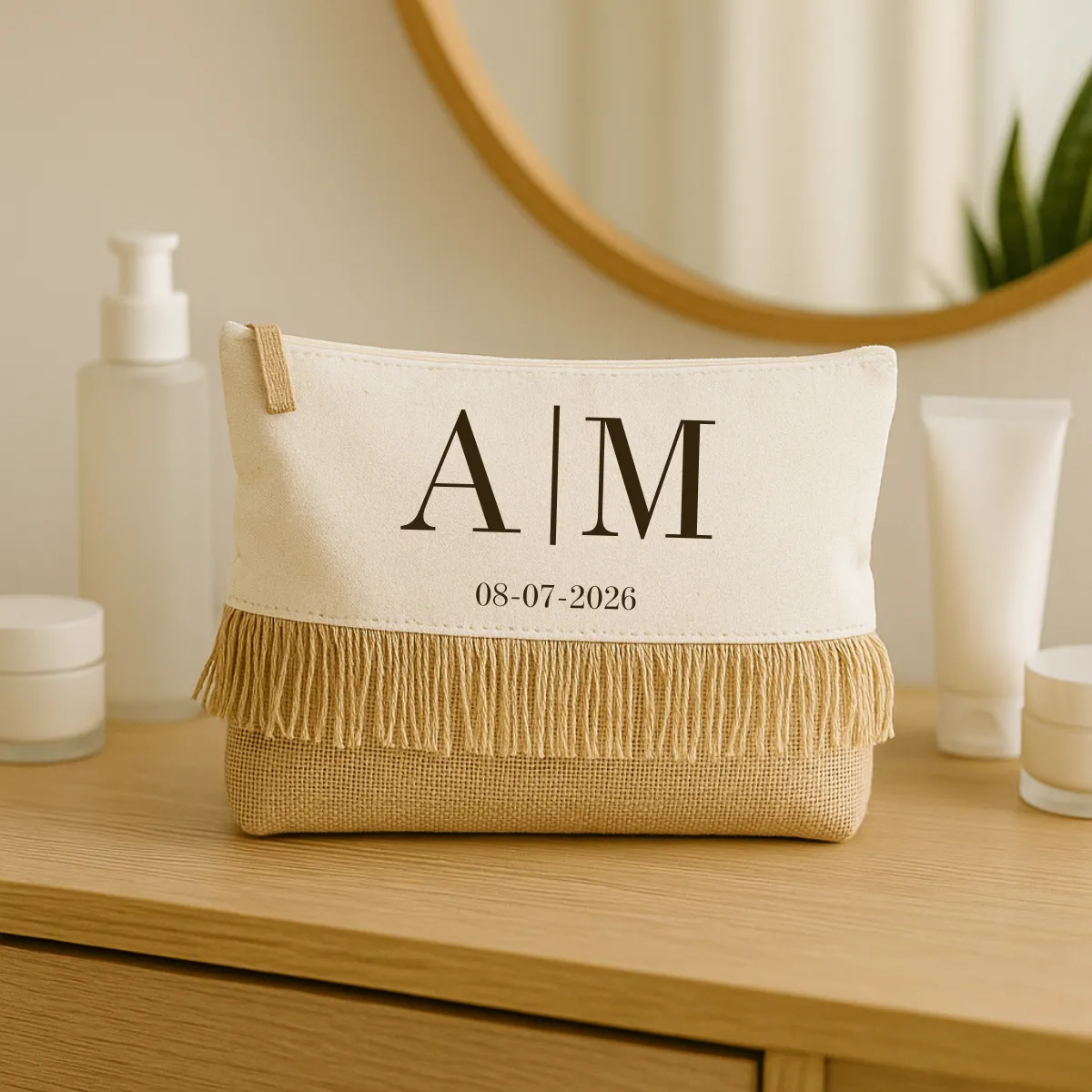 Neceser flecos personalizado para boda con iniciales