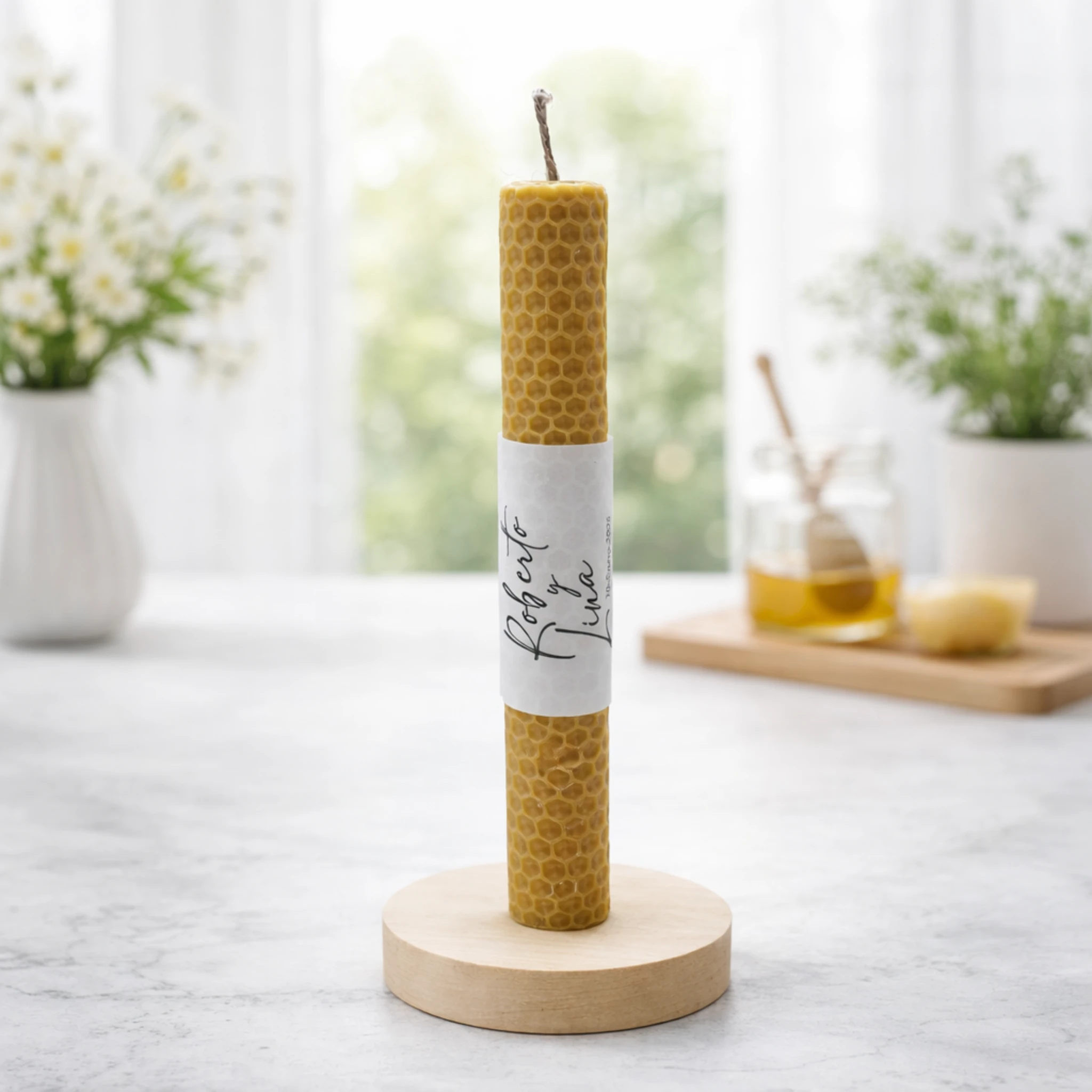 Vela cera de abeja artesanal para boda 20cm | Cursiva M
