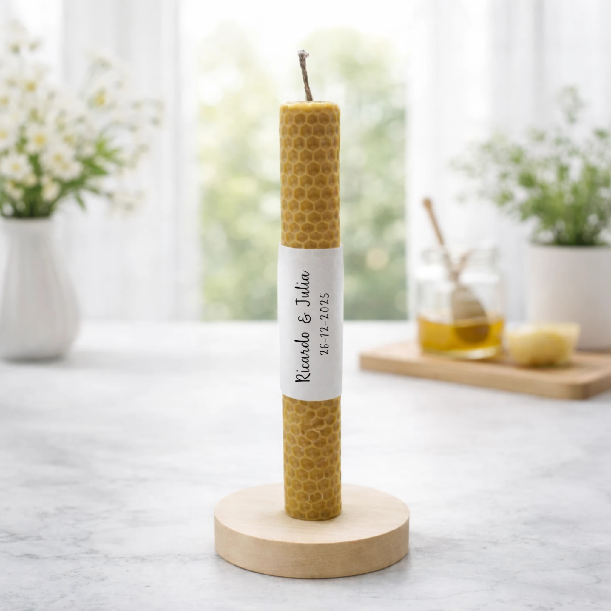 Vela cera de abeja artesanal para boda 20cm | Bouquet