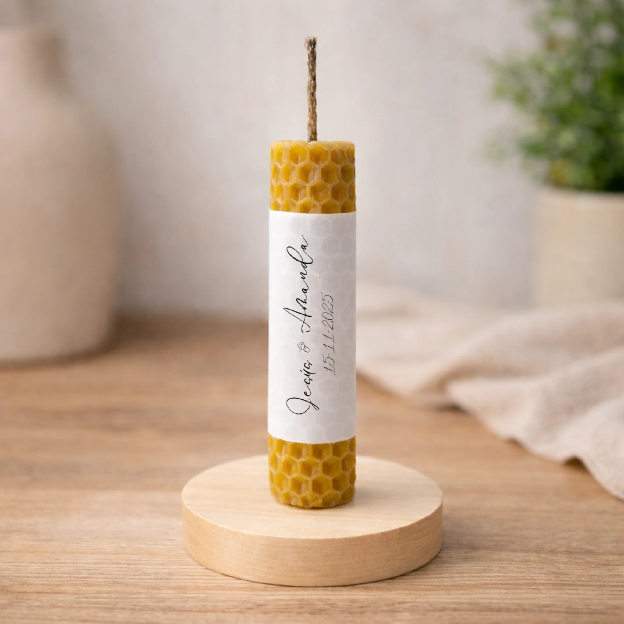 Vela cera de abeja artesanal para boda 10x2cm | Floral