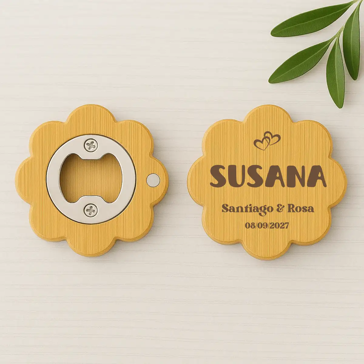 Marcasitios abridor imantando de madera floral | Diseño Cranberry