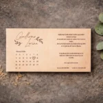 Invitación de boda rectangular con calendario diseño con flores y texto