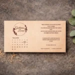 Invitación de boda rectangular con calendario diseño hojas cursiva