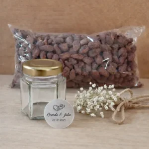 Pack almendras garrapiñadas + bols + pegatina plata | Diseño Elegance