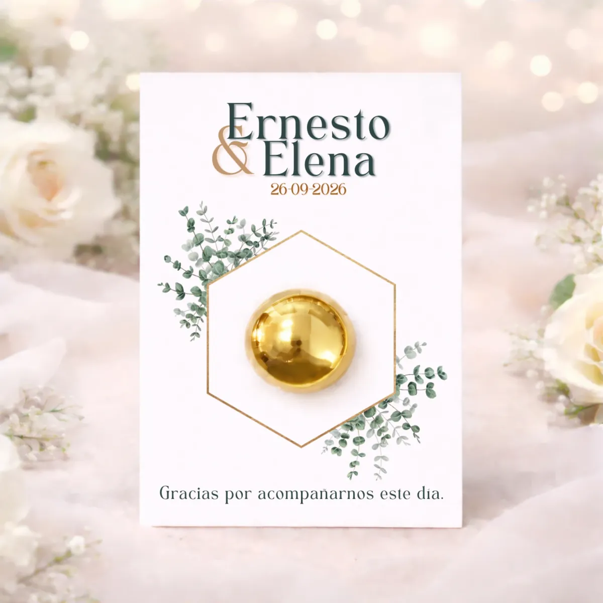 Tarjeta con bálsamo dorado | Diseño hexágono 1 TAN