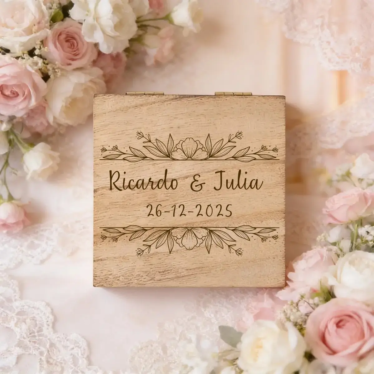 CAJA ALIANZAS MADERA BODA BOUQUET 2