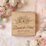 CAJA ALIANZAS MADERA BODA FLORAL 3 DELANTERO