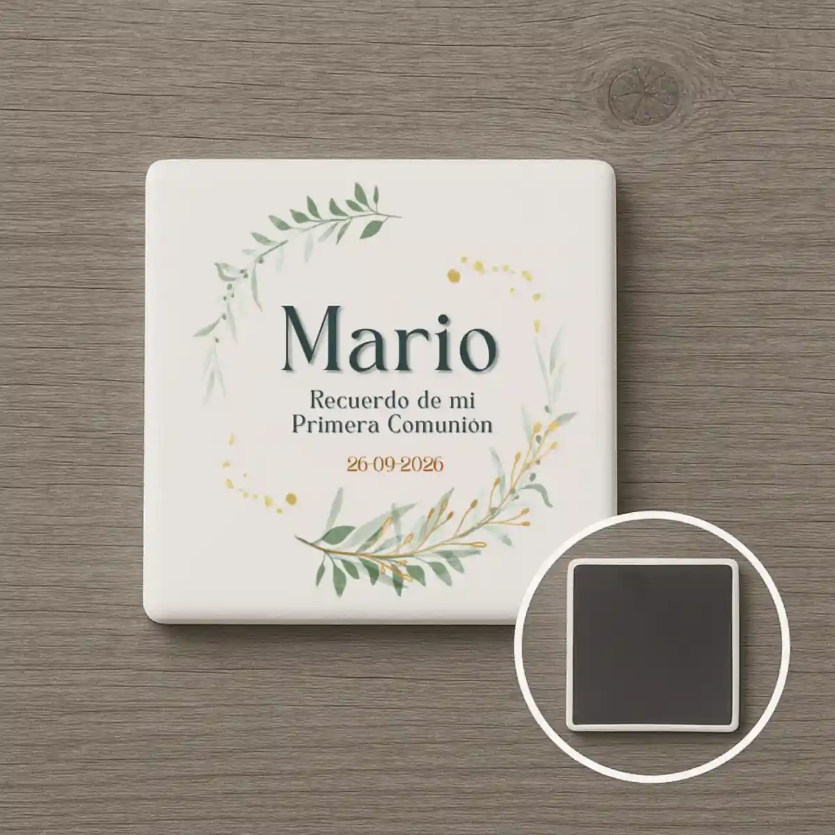 Imán cuadrado | Diseño flores verdes