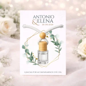 Ambientador para coche blanco boda cinzel tarjeta 1.cuadrado