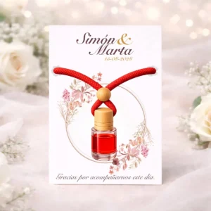 Ambientador para coche rojo boda snell tarjeta 6.ciruclo