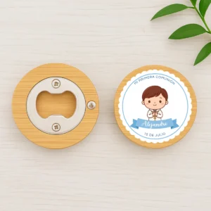 Abridor redondo bambú | Diseño pegatina niño moreno