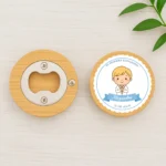Abridor redondo bambú | Diseño pegatina niño rubio