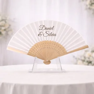 Abanico madera fino blanco boda versatil