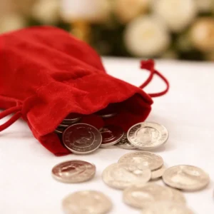 Arras doradas con bolsa roja para boda – foto 3