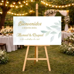 Cartel bienvenida impreso personalizado para boda, diseño Acuarela horizontal