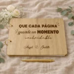 Libro de firmas madera a4 personalizado para boda, diseño Recuerdos vertical