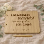 Libro de firmas madera a4 personalizado para boda, diseño Momento vertical