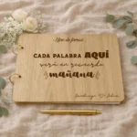 Libro de firmas madera a4 personalizado para boda, diseño Amor vertical