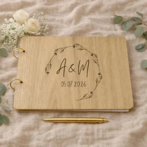 Libro de firmas madera a4 boda floral 3 vertical