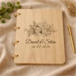 Libro de firmas madera a4 personalizado para boda, diseño Floral 3 horizontal